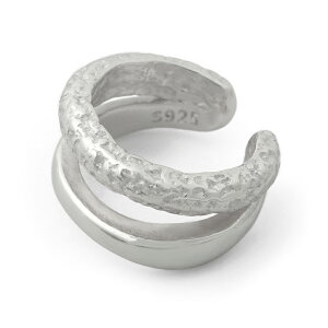 イヤーカフ シンプル 2連 槌目 シルバー925 S925 18kgp 金メッキ gold silver ゴールド シルバー 金色 銀色 フープ 耳の穴いらない イヤークリップ 金属アレルギー対応 片耳用