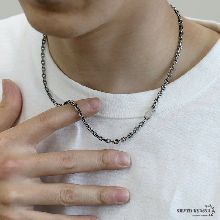 楽天市場】シルバー925 燻し仕上げ あずきチェーン ネックレス 幅4mm 4 