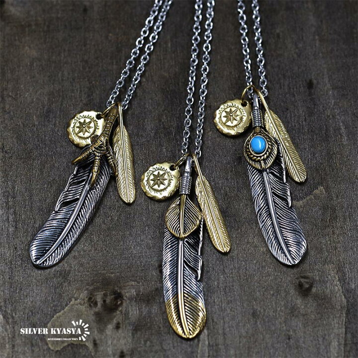 楽天市場】ステンレス 三連フェザーネックレス メンズ シルバー 特大  