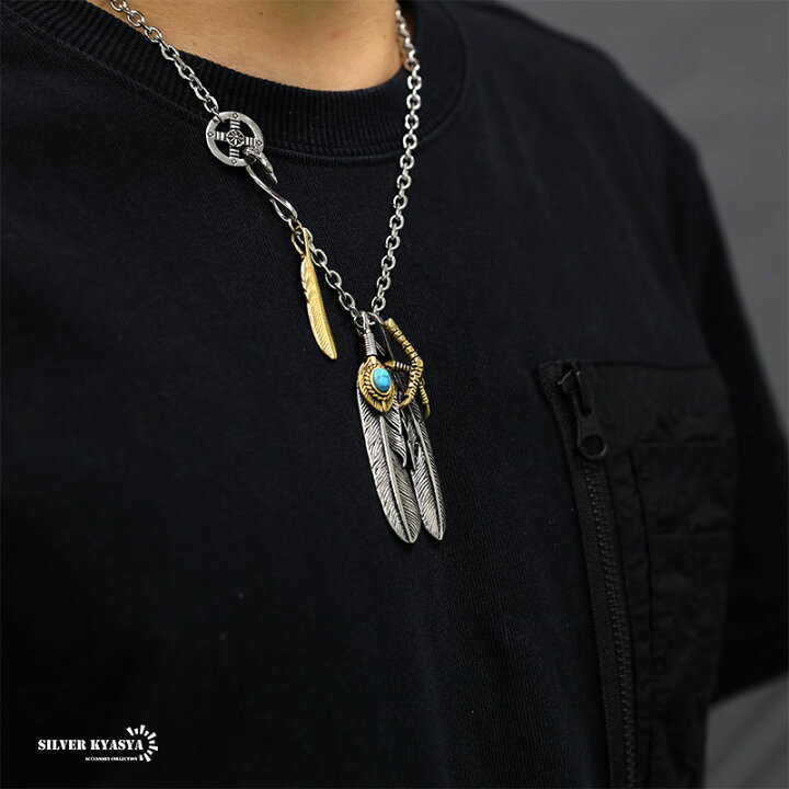 楽天市場】316L ステンレス フェザーネックレス シルバー ターコイズ 