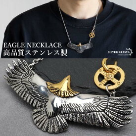 ＼期間限定 最大30％OFFクーポン／サージカルステンレス イーグルネックレス フェザーネックレス メンズ 特大 インディアンジュエリー シルバー あずきチェーン 太陽ホイール 316L 金属アレルギー対応 男性 ペンダント