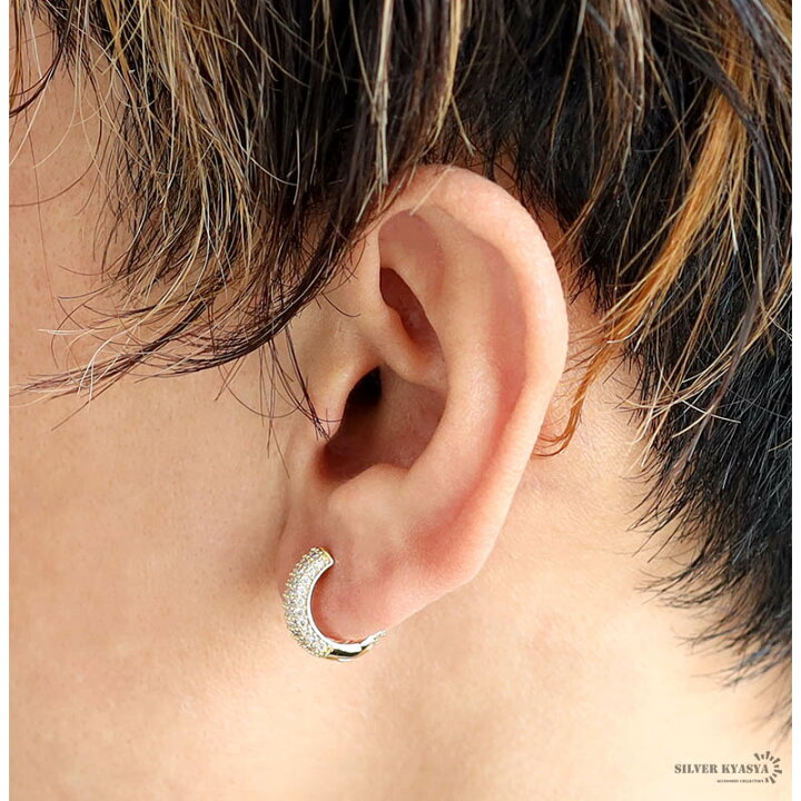 フープピアス ブリンブリン CZ gold silver 18G キュービックジルコニア パヴェ ゴールド シルバー HIPHOP系 B系 ストリート ラップ ダンス 男性 専用BOX 両耳用 2点セット シルバーアクセサリーSILVERKYASYA ピアス メンズ ブラック 丸型 ストリート ヒップホップ ダンス