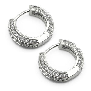 フープピアス 18k メンズ 両耳 ストリート ファッション ダンス ヒップホップ 大人 B系 ラップ HIPHOP ゴールド シルバー ローズゴールド ブリンブリン AAA CZ キュービックジルコニア パヴェ キ