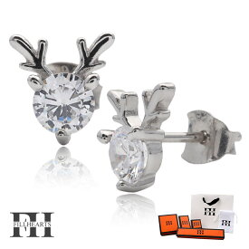 ＼スーパーSALE 10%OFF 4,180円→3,762円 ／FILL HEARTS ピアス レディース 女性 大人 ホワイト アクセサリー ジュエリー Deer 鹿 角 トナカイ ジルコニア 金属アレルギー対応 シルバー925 S925 ロジウムメッキ キャッチ スタッドピアス 小さめ 流行り