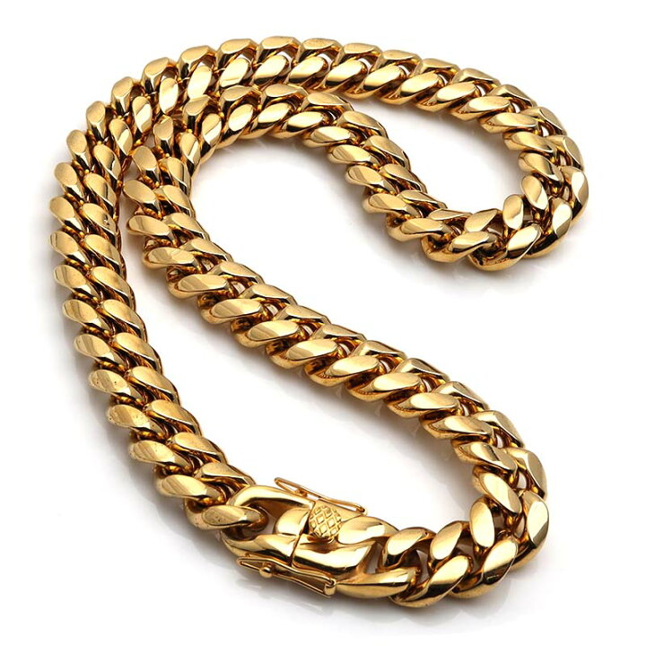 楽天市場】316L 太め 幅14mm メンズネックレス 18k gp 金 ゴールド 