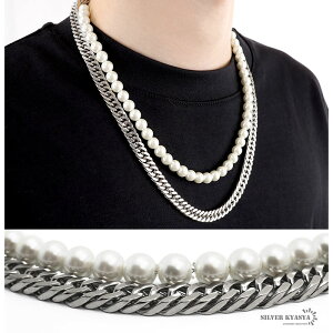 �l�b�N���X �����Y �p�[���l�b�N���X �약�`�F�[�� ���ւ� 2�A pearl necklace �X�g���[�g silver ��F ���� �X�e�����X �A�����M�[�t���[ ���̓�