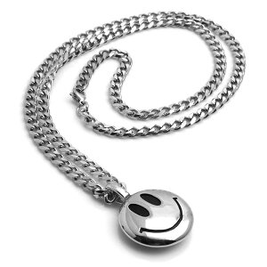 ニコちゃんネックレス シルバー ゴールド メンズ スマイル スマイリーフェイス 滑らか 笑顔 円形 鏡面 シンプル 喜平チェーン50cm