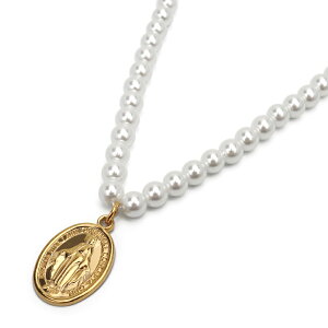 パールネックレス メンズ パール コイン 不思議のメダイ マリアコイン 18KGP gold ゴールド silver シルバー