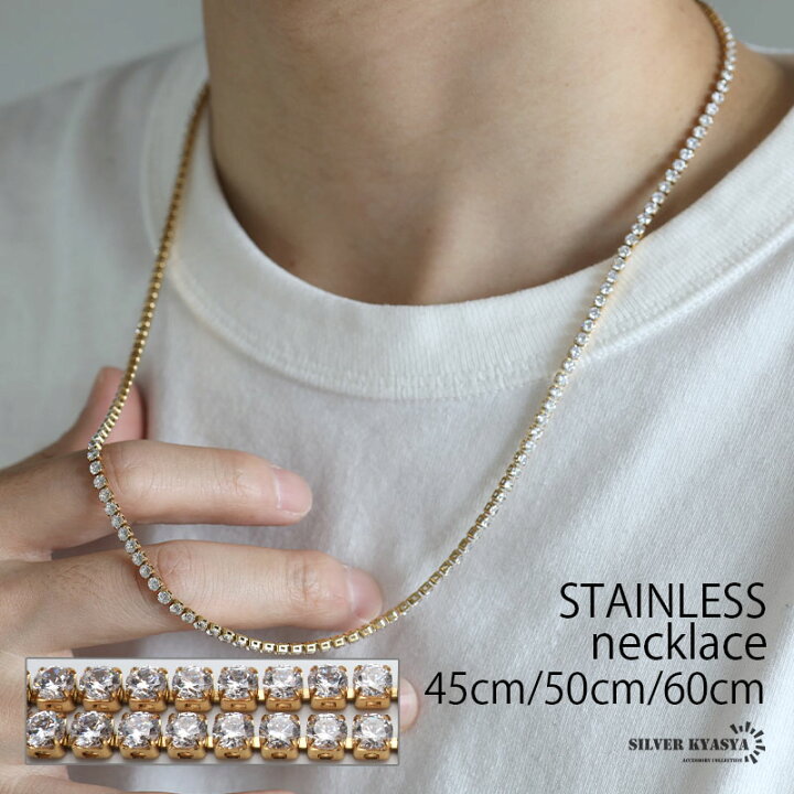 楽天市場】ステンレス テニスチェーンネックレス 幅3mm ゴールド 18KGP  
