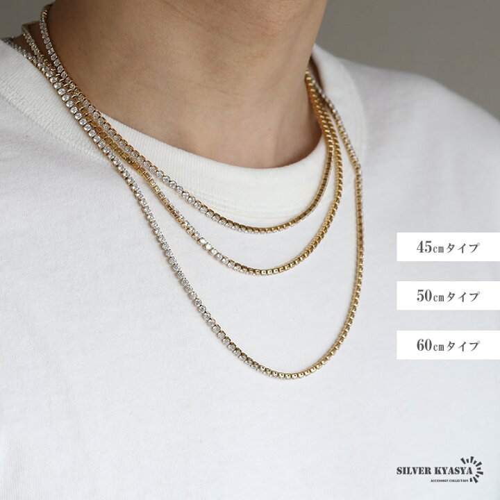 楽天市場】ステンレス テニスチェーンネックレス 幅3mm ゴールド 18KGP  
