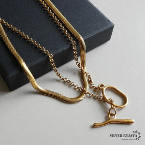 2重ネックレス 2連 レディース スネークチェーン マンテル ネックレス 女性 ゴールド 18K GP ステンレス ラリエット Y字ネックレス 金属アレルギー対応