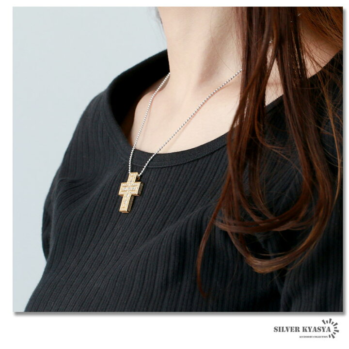 楽天市場】シルバー925 ダブルクロスネックレス 18K GP ゴールド gold  