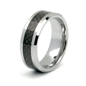 タングステン カーボン デザイン 幅8mm エッジカット シルバー ブラック フラットバンド 金属アレルギー対応 ごつめ 専用BOX付属