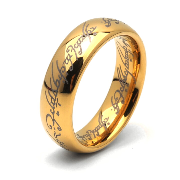 タングステン 火文字リング 幅6mm 指輪 メンズ リング ゴールド 金 メタリック 金属アレルギー対応 専用BOX付属 シルバーアクセサリーSILVERKYASYA 喜平リング シンプル リング チェーン ゴールドカラー 幅6mm