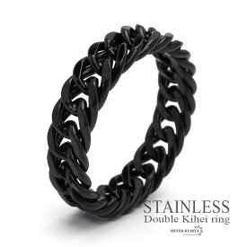 ＼期間限定・クーポンで最大30%OFF／ ダブル喜平チェーンリング ステンレス メンズ チェーンリング ブラック 喜平 透かし ヒップホップ ストリート つけっぱなしOK