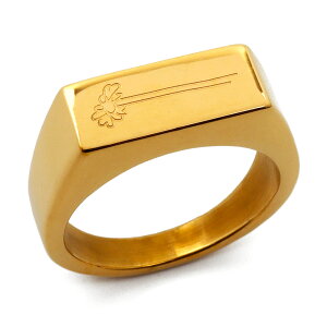 ステンレス リング レディース 指輪 シグネットリング 印台リング 花 デイジー 太幅 幅広 ゴールド 金 18K 18金 IPメッキ 金属アレルギー対応 男女兼用