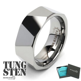 タングステン リング メンズ カットリング シルバー 銀色 ダイヤモンドカット ごつい 金属アレルギー対応