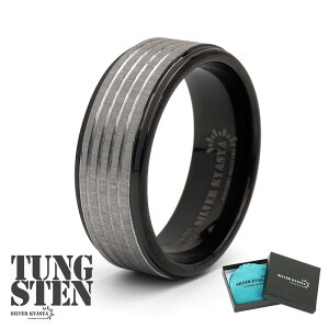タングステン リング メンズ 指輪 ガンメタ ブラック 黒 シルバー ライン つけっぱなしOK 専用BOX オリジナル