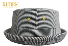 送料無料 RUBEN ヒッコリー ポークパイ ハット ロールアップ メンズ 帽子 サイズ調整可能 フリーサイズ