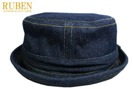 送料無料 RUBEN デニム ポークパイ ネイビー ハット ロールアップ メンズ 帽子 サイズ調整可能 フリーサイズ