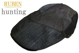 RUBEN デニム サイドベルトハンチング ブラック メンズ 鳥打 帽子 フリーサイズ 紫外線対策