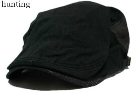 サイドチェックコットンハンチング / カジュアルで被りやすいハンチング フリーサイズ 鳥打帽 アウトドア ゴルフ スポーツ ウォーキング ブラック UVカット 紫外線対策