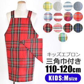 【 5%OFF★ 】【送料無料】キッズ エプロン 子供用 三角巾付き 子供用 キッズ 女の子 男の子 110-120cm Mサイズ おしゃれ 着脱簡単 可愛い 保育園 幼稚園 三角巾 セット ゴム ポケット付き 子供エプロン かぶるだけ かんたん エプロンセット 綿100% フレンズヒル