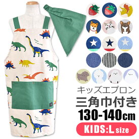 【 5%OFF★ 】【送料無料】キッズ エプロン 子供用 三角巾付き 子供用 キッズ 男の子 女の子 Lサイズ 130-140cm おしゃれ 着脱簡単 可愛い 保育園 幼稚園 三角巾 セット ゴム かぶるだけ かんたん ポケット付き 子供エプロン エプロンセット 綿100% フレンズヒル