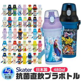 2025年最新柄【送料無料】SKATER スケーター 水筒 直飲み プラワンタッチボトル 抗菌 ワンタッチ 水筒 プラスチック 480ml 超軽量 ワンプッシュ ダイレクト 幼稚園 小学生 女の子 男の子 キャラクター 水筒 食洗機対応 乾燥機対応 キッズ 水筒 BPAフリー 日本製