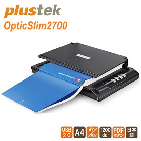 Plustek フラットベッドスキャナ OpticSlim 2700 カラー対応 日本正規代理店 A4サイズ対応 Win/Mac対応 3.5cmの厚さの書籍対応 スキャン速度3秒 高速 サクサク使える ブラック 日本初上陸 小型 軽量 送料無料 Simpex