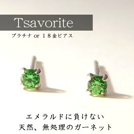 【全品13％off！ 11/20 20時より4時間限定 ブラックフライデークーポン配布中です】【キラキラな輝き】ツァボライト グリーンガーネット ピアス レディース メンズ プラチナ 18金 セカンドピアス さりげないピアス 片耳用有り 両耳 プレゼント 1月 誕生石