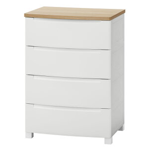 【LINEお友だち登録で最大1,500円OFFクーポン】チェスト 4段 ほこりが入らない プラスチック 白 韓国 北欧 収納 木目調 ウッドチェスト 衣類収納 KDMG-564WT ホワイト 4段 チェスト 天板 収納 収納