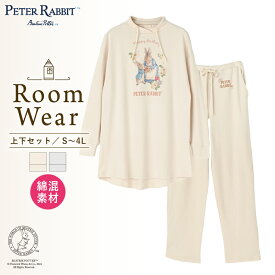 【最大15％OFFクーポン】 ルームウェア レディース ピーターラビット（TM） ギフト柄チュニック＆パンツセット 上下セット キャラクター ミセス シニア パジャマ 正規品 ギフト 大きいサイズ PETER RABBIT（TM）長袖 綿混 可愛いパジャマ ルームウェア 服
