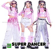 キッズダンス衣装 セットアップ ヒップホップ 衣装 子供ダンス服 派手 ガールズ 光沢 Tシャツ メタリック…