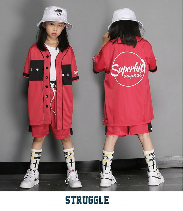 楽天市場 ベースボールシャツ ダンス衣装 キッズ ヒップホップ キッズダンス衣装 トップス シャツ 男の子 ガールズ 韓国 K Pop 緑 黄色 オレンジ 黒 赤 青 紺 9色 Sims Mart