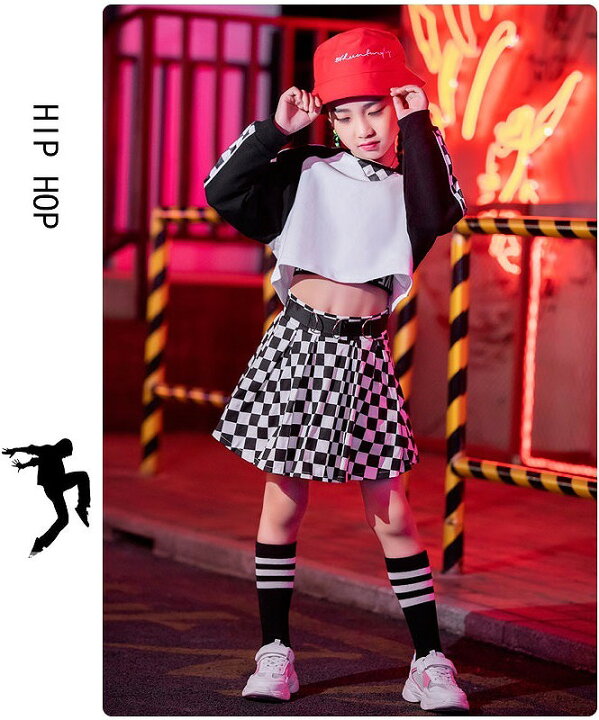 楽天市場 ヒップホップ キッズダンス衣装 セットアップ ガールズ K Pop ダンス衣装 韓国 へそ出し ファッション トップス スカート 白黒 Sims Mart