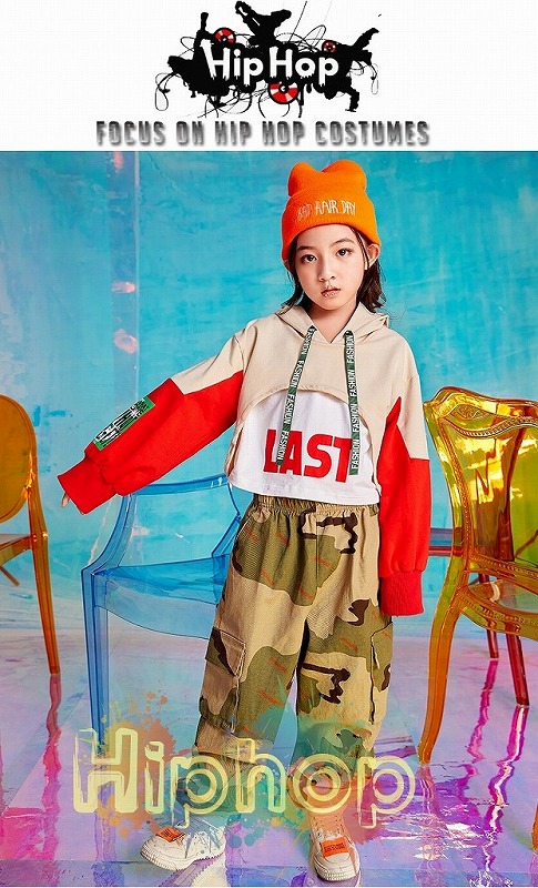 ダンス衣装 キッズ ヒップホップ セットアップ キッズダンス衣装 Hiphop ファッション ガールズ 特価 韓国 かっこいい 赤 迷彩パンツ へそ出し K Pop トップス