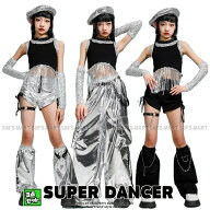 ダンス衣装 キッズ セットアップ K-POP 韓国 ガールズ ヒップホップ 衣装 シルバー 黒 ヘソ出しトップス …