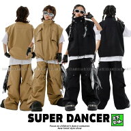 ヒップホップ ダンス衣装 セットアップ ベージュ ブラック キッズダンス衣装 子供ダンス服 ダンスウェア …