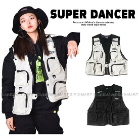 フィッシングベスト ダンス衣装 小物 ヒップホップ ファッション メンズ レディース 大人 ダンス 衣装 ベスト 上着 ブルゾン K-POP 韓国 白 黒