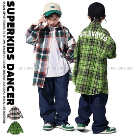 チェックシャツ キッズダンス衣装 ヒップホップ ファッション ダンス衣装 キッズ トップス 男の子 ガールズ ネルシャツ チェック柄 格子柄 派手 K-POP 韓国