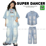 キッズダンス衣装 セットアップ ヒップホップ ダンスファッション ダンス衣装 男の子 ガールズ デニムシ…