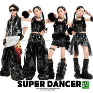キッズダンス衣装 セットアップ ヒップホップ 衣装 黒 スパンコール メタリック キラキラ衣装 派手 男の…
