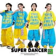 ヒップホップ 衣装 キッズダンス衣装 セットアップ 韓国 子供ダンス服 派手 水色 黄色 K-POP hiphop 男の…