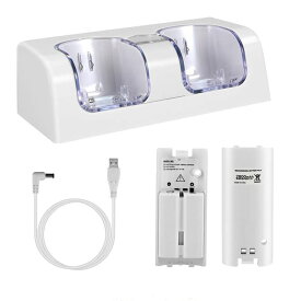 【送料無料】OSTENT 充電器 ドックステーション バッテリーパック2個付き Nintendo Wii リモートコントローラー用 (White)