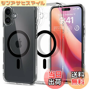 �y���������zSpigen iPhone 16 Plus �P�[�X �N���A MagSafe�Ή� �ϏՌ� �X�g���b�v�z�[�� ���ϖh�~ �o���p�[ �ČRMIL�K�i �E���g���E�n�C�u���b�h�E�}�O�t�B�b�g ACS08076 (�u���b�N)