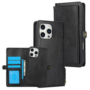 �y���������zfor iPhone 16 Many Card Slots 2in1 Detachable Wallet Case �F�F�u���b�N�A�T�C�Y�FiPhone 16 Pro