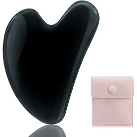 【送料無料】美顔カッサプレート 天然石gua sha かっさフェイスマッサージャー カッサ美容 リフトアップ 刮板 色：ブラック