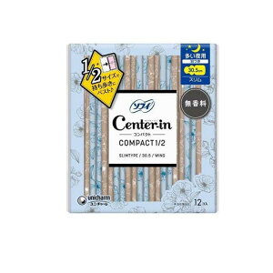 【3980円以上で注文可能】ソフィ センターイン コンパクト1/2 無香料 スリム 多い夜用 12個入 (羽つき 30.5cm)