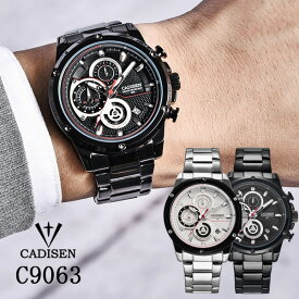 【MAX2000円OFFクーポン】メンズ 腕時計 CADISEN C9063 クロノグラフ ステンレスベルト ラグジュアリー スポーツ ブランド プレゼント